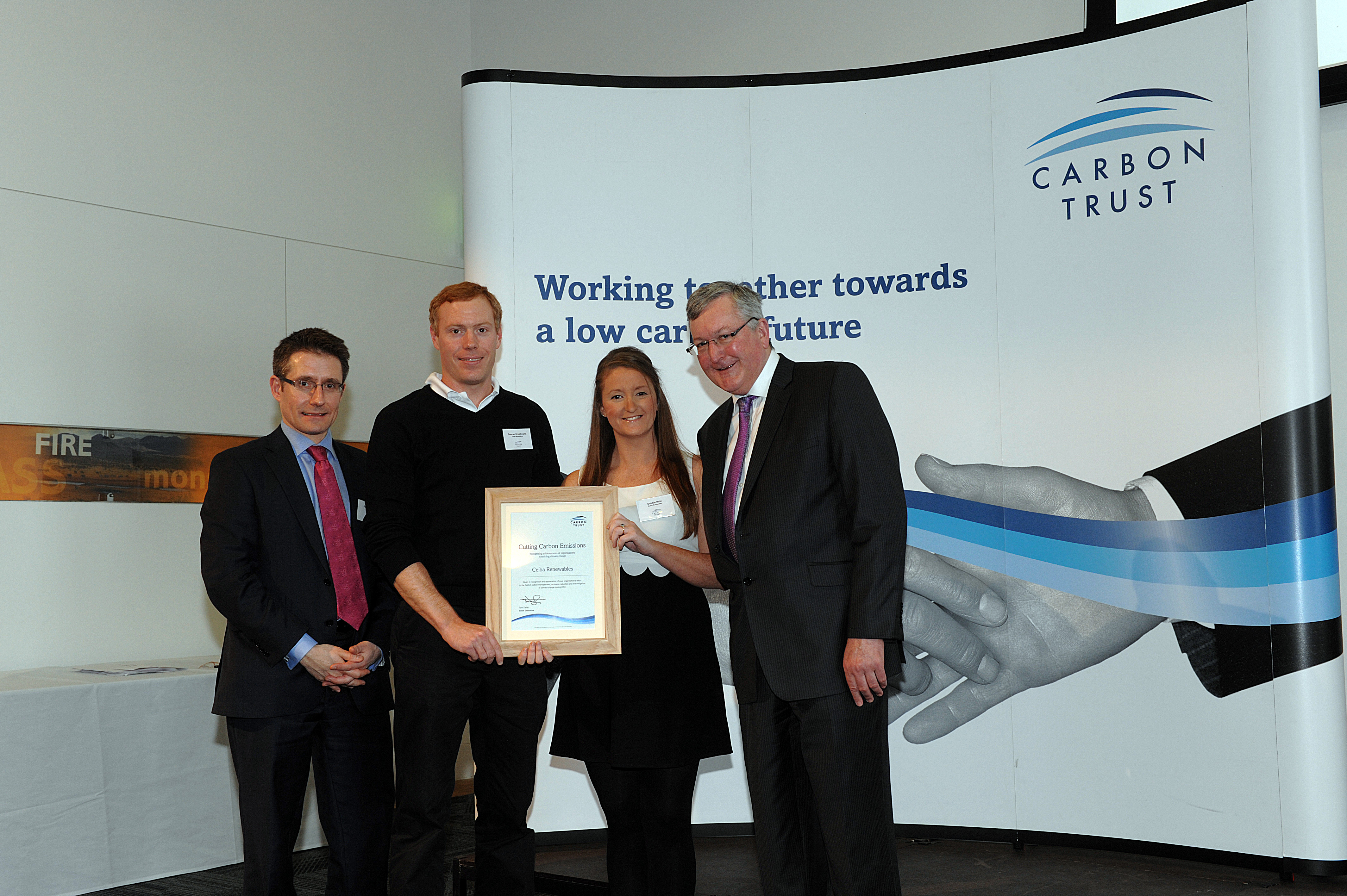 Ceiba Renewables presented Carbon Management Programme graduation plaque by Energy Minister Fergus Ewing MSP.